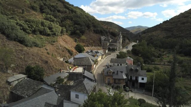 Molinaseca. Village in El Bierzo. Leon,Spain Aerial Drone Footage. Camino de Santiago