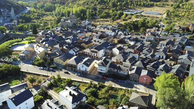 Molinaseca. Village in El Bierzo. Leon,Spain Aerial Drone Footage. Camino de Santiago
