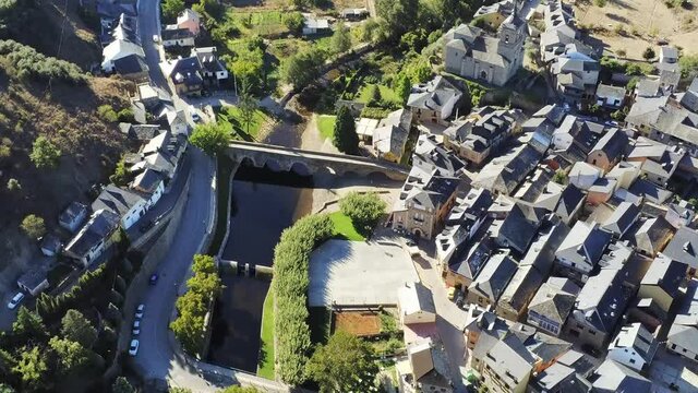 Molinaseca. Village in El Bierzo. Leon,Spain Aerial Drone Footage. Camino de Santiago