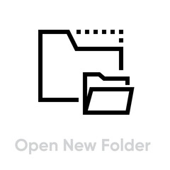 Fototapeta premium Open new folder flat badge. Editable vector stroke. Single pictogram. Create new folder.