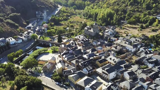 Molinaseca. Village in El Bierzo. Leon,Spain Aerial Drone Footage. Camino de Santiago