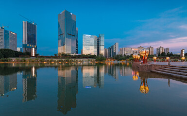 Fototapeta na wymiar Night view of Qiandeng Lake Park, Foshan City, Guangdong Province, China