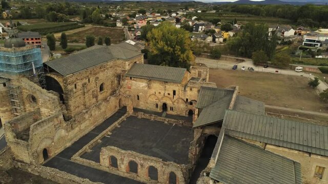 Cistercian monastery of Santa María de Carracedo in Leon,Spain. Aerial Drone Footage