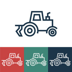 Linear vector icon with tractor and plow