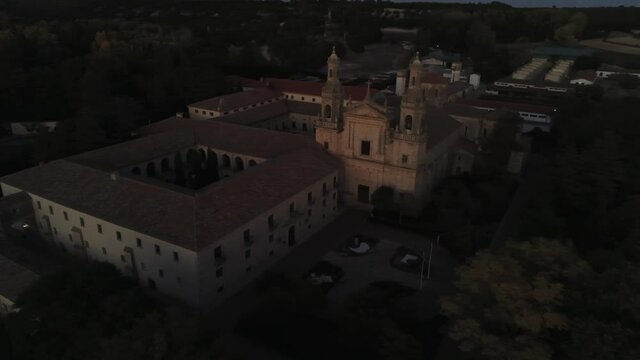 Cistercian monastery of Santa Mar&iacute;a de la Santa Espina in Valladolid,Spain. Aerial Drone Footage