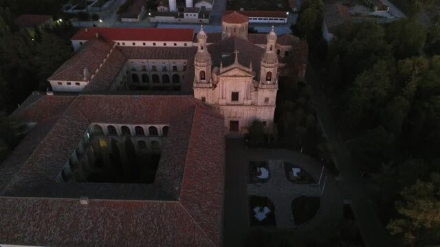 Cistercian monastery of Santa Mar&iacute;a de la Santa Espina in Valladolid,Spain. Aerial Drone Footage