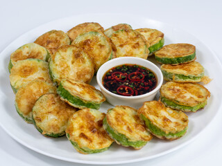 Korean food : Hobakjeon. Zucchini sliced, flour-coated, and pan-fried in egg batter.