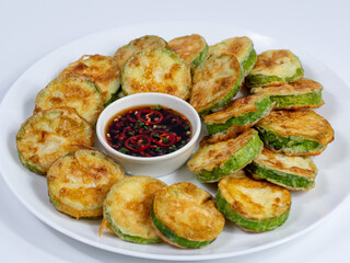 Korean food : Hobakjeon. Zucchini sliced, flour-coated, and pan-fried in egg batter.