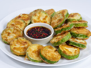 Korean food : Hobakjeon. Zucchini sliced, flour-coated, and pan-fried in egg batter.