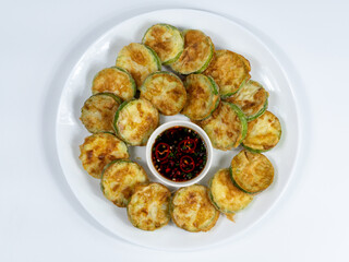 Korean food : Hobakjeon. Zucchini sliced, flour-coated, and pan-fried in egg batter.