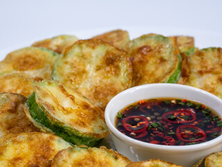 Korean food : Hobakjeon. Zucchini sliced, flour-coated, and pan-fried in egg batter.
