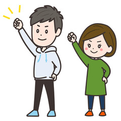 ガッツポーズをする男女のイラスト