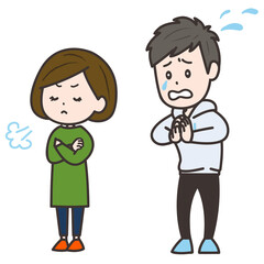 喧嘩をし、謝る男性のイラスト
