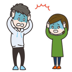 慌てる男女のイラスト