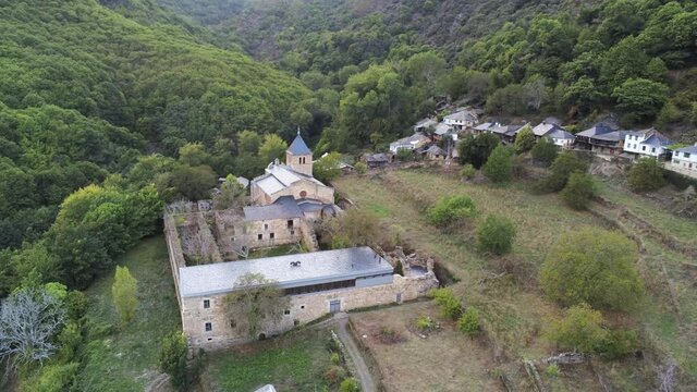 Village in the mountains. El Bierzo,Leon. Spain. Aerial Drone Footage