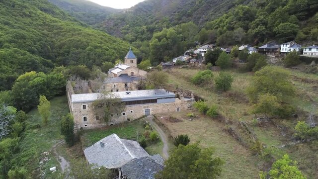 Village in the mountains. El Bierzo,Leon. Spain. Aerial Drone Footage