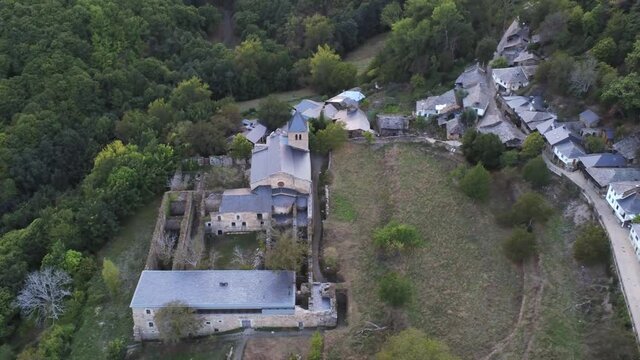 Village in the mountains. El Bierzo,Leon. Spain. Aerial Drone Footage