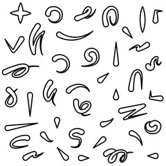 Abstract Set Black Collection Hand Drawn Different Arrows Elements Vector Design Sketch Style Doodle Line Brush Icons