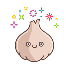 kawaii smiling garlic bulb cartoon illustration
