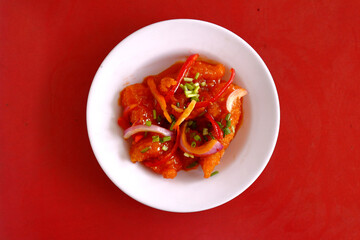 Freshly cooked sweet and sour fish on a plate
