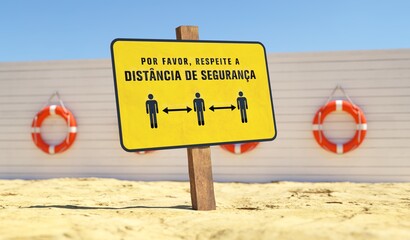 Cartaz recomendando manter distância social.