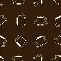 Coffee cups seamless pattern (cofee color background). Vector illustration.