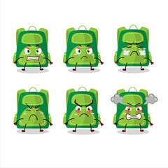 Green school bag cartoon character with various angry expressions
