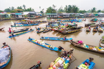 Phong Dien floating market very famous in Mekong delta