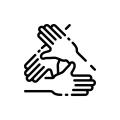 Three hands, Handshake in circle outline icons. Vector illustration. Editable stroke. Isolated icon suitable for web, infographics, interface and apps.
