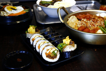 Freshly made Korean food called Gimbap on a plate