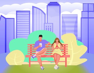 Man and woman on bench in city park