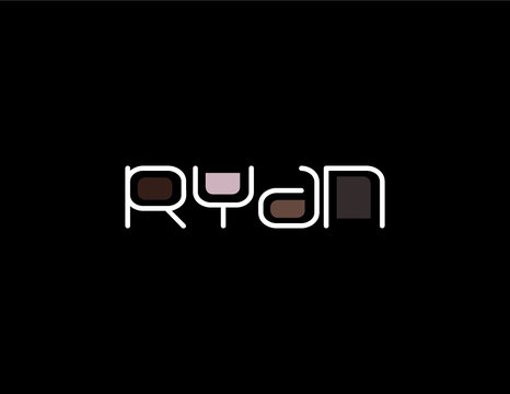 Ryan Name Art Name Tag in a Unique Contemporary Design in Java Brown Colors