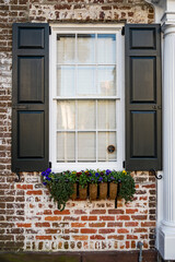 Fototapeta na wymiar Flower window box in historic downtown Charleston, South Carolina