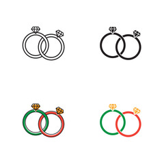 Simple wedding ring icon on white background 4 types such as outline, black, color, outline and color. Vector illustration.