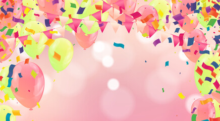 Pink balloons. Celebrate a birthday, Poster, banner happy anniversary. Realistic decorative design elements. Vector