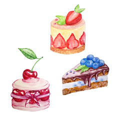 watercolor set of three cakes