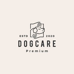 dog care hand hipster vintage logo vector icon illustration