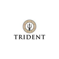 trident logo with ancient greek circle border frame