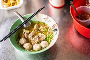 Thai noodle soup,street food.