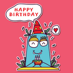 Obraz na płótnie Canvas Birthday card with a funny monster vector illustration