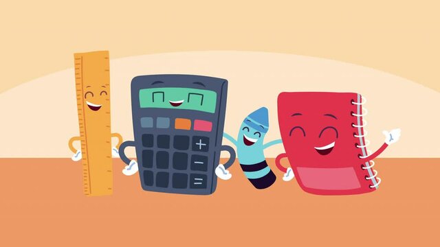 cute school supplies kawaii comic characters animation