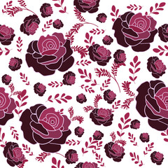 Fototapeta na wymiar Dark Pink Roses Floral Pattern Seamless Vector Illustrator. Great for fabrics, textiles, wallpapers, backgrounds, 
