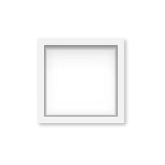 Realistic white wooden photo frame with soft shadow. Vector