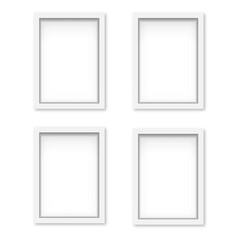 Set of white wooden photo frames with soft shadow. Vector