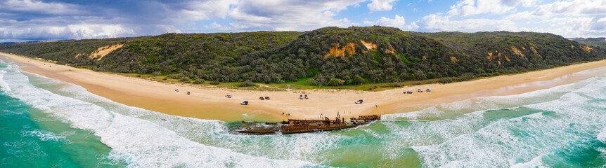 Panorama of the Maheno shipwreck on Fraser Island