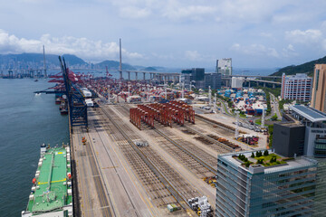Top down view of Hong Kong container port