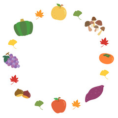 野菜や果物がおいしい秋の味覚イラストフレーム　枠　ベクター