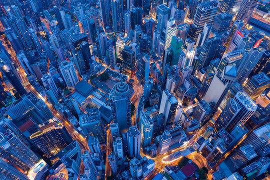 Fototapeta Top view of Hong Kong city at evening