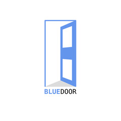 Simple blue door logo design for hotel, motel, homestay and real estate company