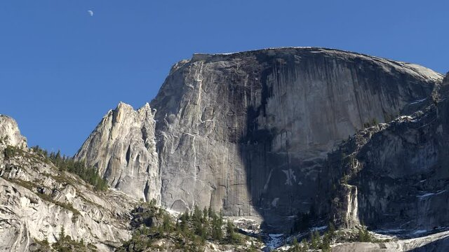 zoom in on the base of half dome from mirror lake in yosemite national park in california, usa